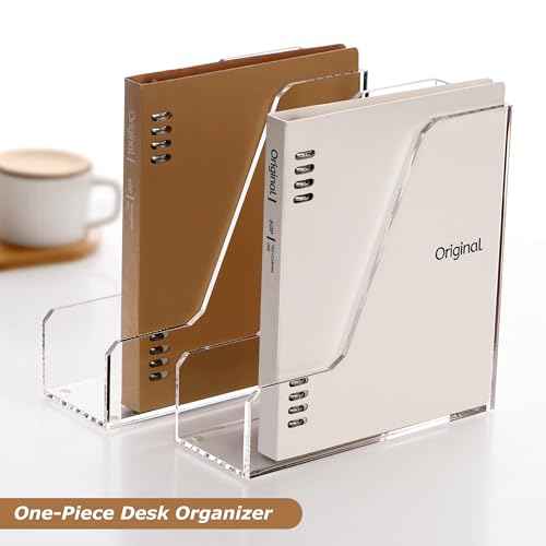 SANRUI Acrylic File Organizer, Clear Desk Organizer and Storage Bins Holding for Folders, Binders, Notebooks, Envelopes, Multi-purpose Magazine File Organizer for Home Office, 2 Pack