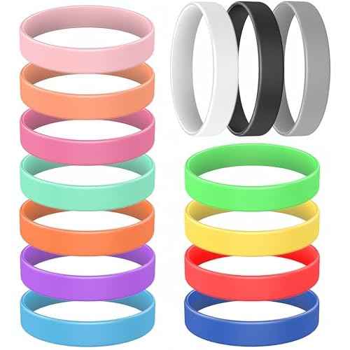 14 Pcs Rubber Bracelets, YalsFTY Silicone Bracelet Men Rubber Wristbands, 14 Color Mixed