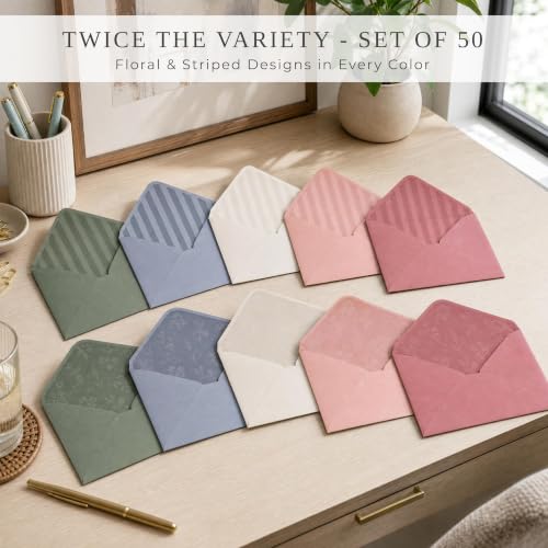 Set of 50 Self-Sealing 5x7 Invitation Envelopes in 5 Colors – Elegant Wedding & Event Supplies