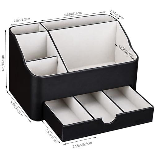 KINGFOM Desk Organizer with Drawer, Multifunction Pencil Holder for Desk, Desk Organizer and Accessories 5 Comparetments for Home Office Supplies (Black)