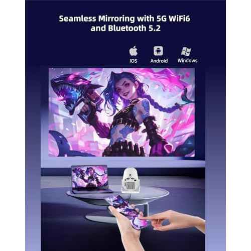 Mini Projector with Wifi and Bluetooth, Small Protable TV Movie Projector for Bedroom,LED Short Throw Phone Projector for iPhone with Full HD 1080P Auto Keystone