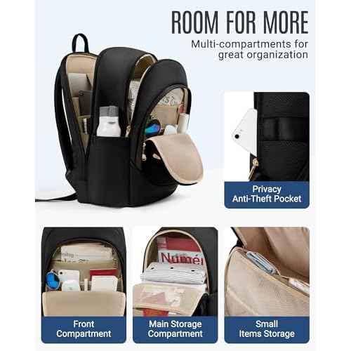 LIGHT FLIGHT Travel Backpack for Women, 15.6 Inch Laptop Backpack with USB Charging Hole, Water Resistant College Bookbag, Large Capacity Black Computer Backpacks for Work, Black