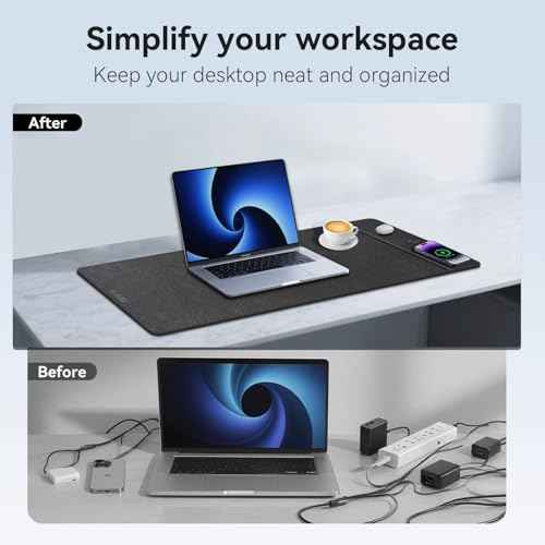 Wireless Charging Mouse Pad, 31.5"x11.7" XXL Large Office Desk Pad with Ultra-Smooth Surface,Non-Slip Base, Classic Black Waterproof Computer Desk Mat for MacBook, PC, Laptop