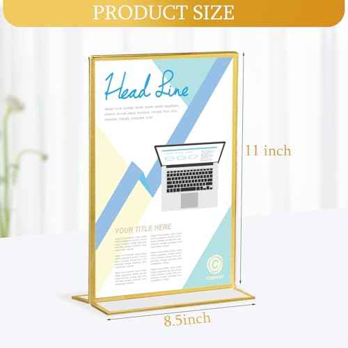 Hoteam 10 Pcs Gold Acrylic Sign Holders, 8.5 x 11 Inch Gold Picture Frames Clear Wedding Table Numbers Double Sided Acrylic Holders for Wedding Restaurant Table Number Photos Menu Cards Art