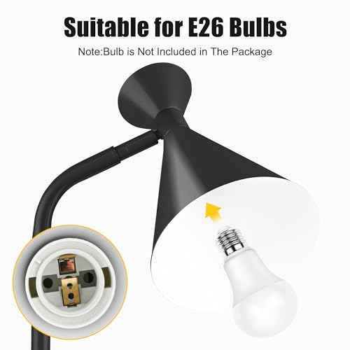 PARTPHONER Floor Lamp for Living Room, Modern Adjustable Metal Heads Standing Lamps, Simple Design Black Floor Lamp with Foot Switch for Bedroom, Office, Kids Room, Reading (Bulb Not Included)