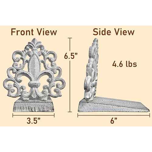 Lulu Decor, Cast Iron Fleur De Lis Door Stop, Door Stopper in Antique White Finish, Beautiful and Useful Product, Simply Insert Flat Base Underneath Your Door Space, Works Great