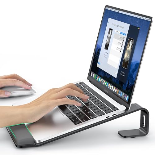 Black LOXP Aluminum Laptop Stand with Wrist Support, Ergonomic Desk Riser