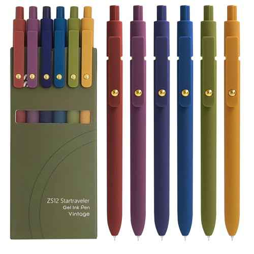 Gel Pens, 6 Pcs 0.5mm Fine Point Smooth Writing Pens Cute Pen, High-End Series Black Ink Pen for Journaling Note Taking, School Office Supplies for Women Men (6 Pcs Gold Vintage)