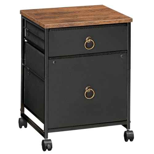 HOOBRO File Cabinet, 2-Drawer Vertical Mobile Office Cabinet, Rolling Printer Stand, for A4/Letter Size Files, Nonwovens Drawer, for Home Office, Rustic Brown and Black BFK21WJ01