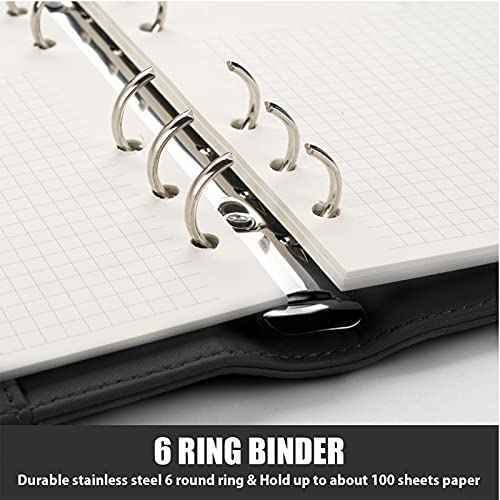 Sooez A5 Binder 6 Ring, Refillable Notebook Planner Cover, Small Leather Organizer Empty Binder for Budget,Journal,Photocard Holder,Recipe Book, Aesthetic Loose Leaf Binder with Magnetic Buckle