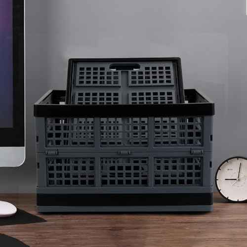 3-Pack 34 L Plastic Collapsible Storage Crates, Large Stackable Folding Storage Crates