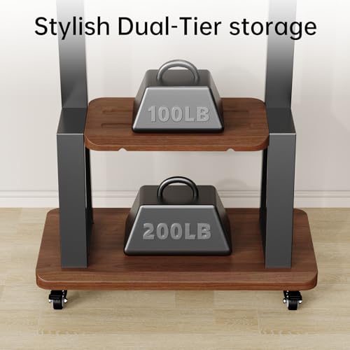 Mobile TV Stand Rolling TV Cart with Wheels for 32-75 Inch Flat/Curved Led/LCD/OLED Portable Floor TV Stand with Shelf, Height Adjustable Heavy-Duty Holds up to 180lbs,Max VESA 600 * 400mm (Black)