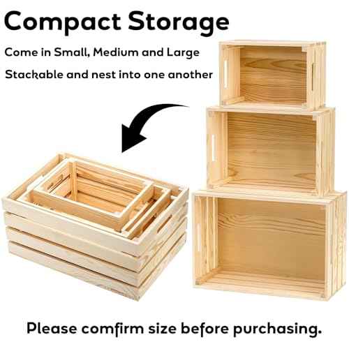 Youeon Set of 3 Rustic Wooden Nesting Crates with Handles, Decorative Wooden Crates, Crate Box Wooden Storage Box for Kitchen, Office, Bedroom, Closet, Rustic Country Decor