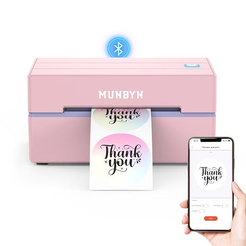 MUNBYN Pink Bluetooth Thermal Label Printer 4x6 Shipping Label Maker