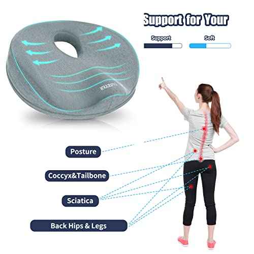 SAHEYER Donut Pillow for Tailbone Pain Relief and Hemorrhoids, Memory Foam Donut Cushion for Sciatica Nerve, Seat Cushion Butt Pillow for Men Women at Home Office Chair Car Long Sitting Comfort, Gray