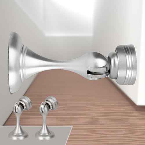Mega Handles Magnetic Door Stopper, Scratch Free Magnetic Door Catch for Wall, Elegant Magnet Stopper for Floor or Wall - Satin Nickel (2 Pack)