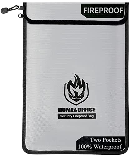 Andyer Grey Fireproof Document Bag 15x11 Inches Waterproof & Fire-Resistant