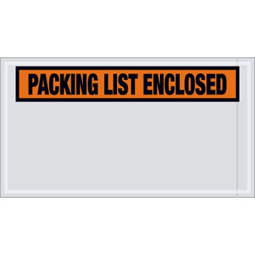 Orange Pre-Printed Packing List Envelope, 10x5.5-Inch, 2 Mil Thick, Case of 1000