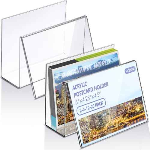 Vicenpal 12 Pcs Clear Acrylic Postcard Holder Business Card Holder Greeting Card Display Clear Business Card Stand Rack for Index Card Organizer Desk Table Home Office School, 6 x 4.25 x 4.5 Inch