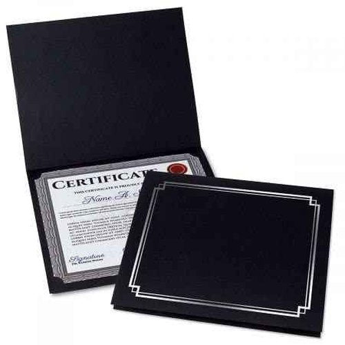 Classic Black & Silver Certificate Folders- Packs 25, Linen Cover 80 lb. Stock, Folded, Die-Cut Corners, for Office, Business Awards, Graduation, School Diploma Holder, 9-1/2" x 12"