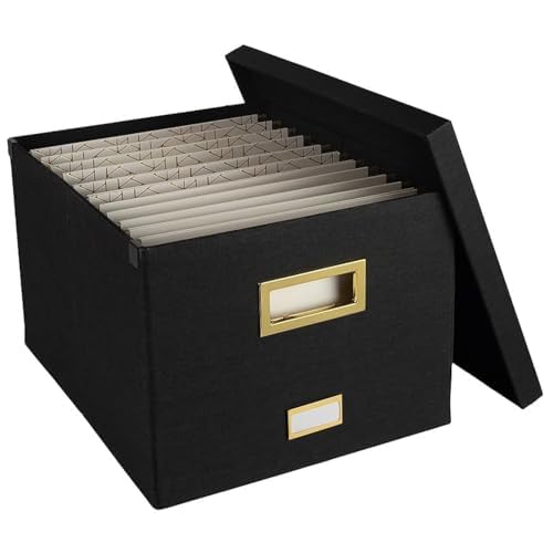 BLU MONACO Hanging File Box with Lid - Black Document Organizer for Letter & Legal Size Paperwork