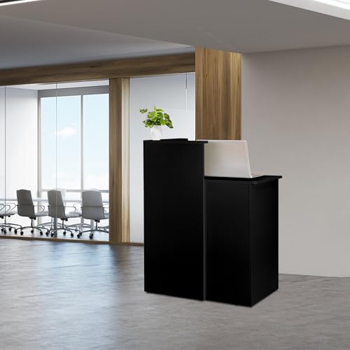 LayBurst Black Small Reception Desk with Two Lockable Drawers, Cable Management, 31in L x 17.7in W x 39.3in H