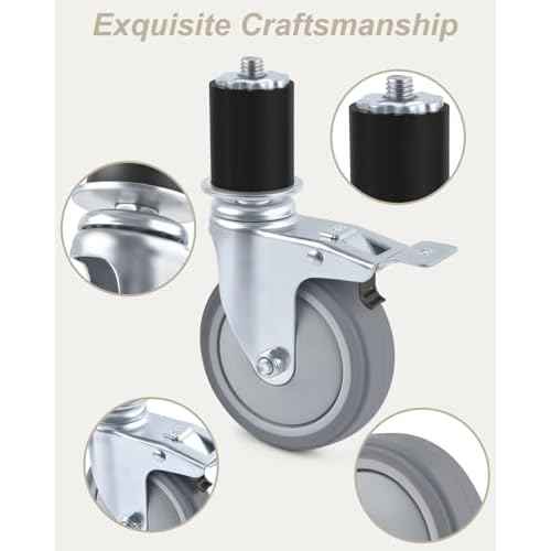 ERKOON Prep Table Caster Wheels Set, 4 Heavy duty Expanding Stem Casters legs Fit 7/8", 1", 1-1/2", 1-5/8" Tube Leg Stainless Steel Table for Stainless Steel Furniture Legs,Cart, Kitchen Workbench(4")
