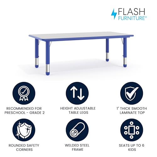 Flash Furniture Kids Blue/Gray Plastic Activity Table Set of 1 - Adjustable Height, Seats 6