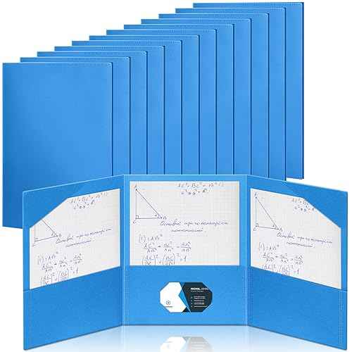 Tenceur 24 Pcs Tri Fold 3 Pocket Folder Plastic Folders with Pockets for Work Class Office Back to School Supplies (Blue)