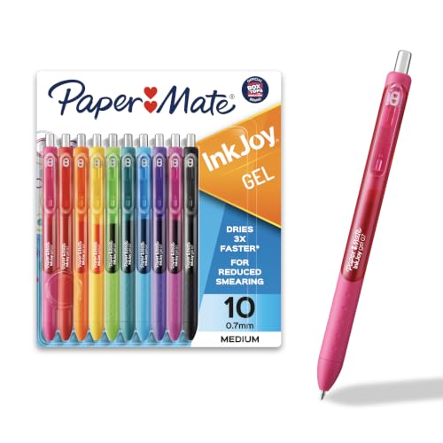 Paper Mate InkJoy Gel Pen Set 10 Assorted Colors Medium Point 0.7mm No-Smear Fast-Drying