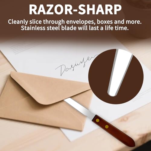 2Pcs Stainless Steel Letter Openers with Wood Handles - Office & Home Mail Slitter (Variation 2)