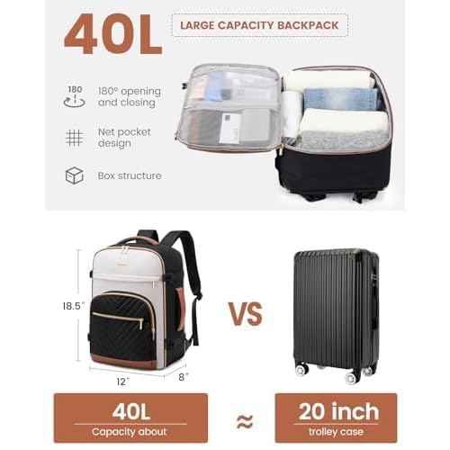 LOVEVOOK 40L Travel Backpack for Women & Men, TSA Personal Item Travel Bag Fits 18" Laptop with 3 Packing Cubes, Airline Approved Large Weekender Waterproof Carry on Backpack for Airplanes