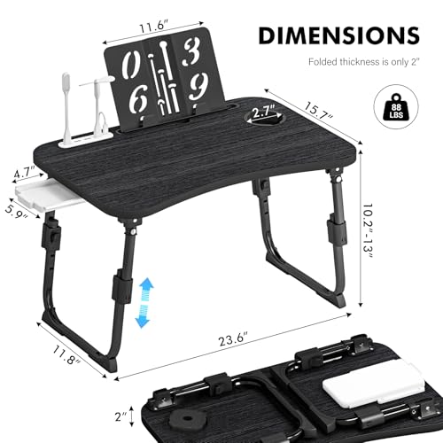 Adjustable Bed Lap Desk with Storage Drawer & Cup Holder - Portable Laptop Stand for Bed & Sofa