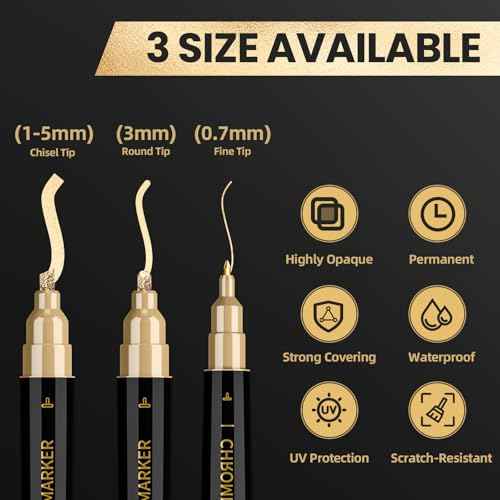 3 Pack Dual Tip Liquid Gold Chrome Markers, Permanent Shiny Gold Marker Pen for Most Surfaces, Golden Metallic High-gloss for Model Repairing, Painting, Marking or DIY Art Project