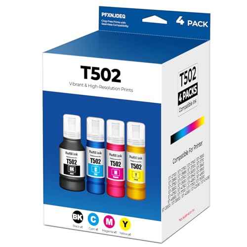 502 Ink Refill Bottles Eco Tank ET-2850 ET-3850 ET-4850 ET-15000 Compatible for E-pson 502 Ink Refill Bottle 4-Pack for ET-2850 ET-3850 ET-4850 ET-5000 ET-2980 ET-3843 ET-3950 ET-4950 ET-3760 ET-2760