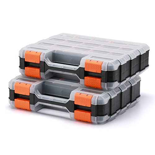 MIXPOWER 34-Compartment Double Sided Organizer with Impact Resistant Polymer and Customizable Removable Plastic Dividers, storage and carry, Black/Orange, 2 PCS-Pac