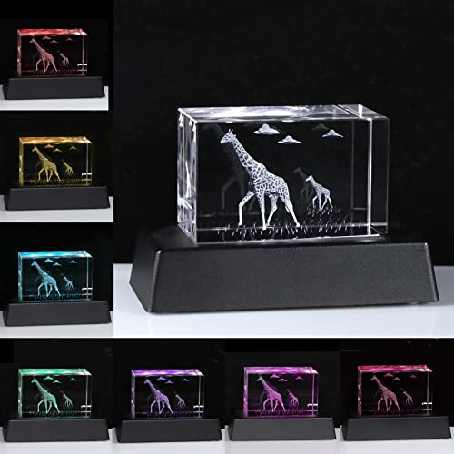 Qianwei Giraffe Crystal Figurine with LED Light Base - Giraffe Lover Gift