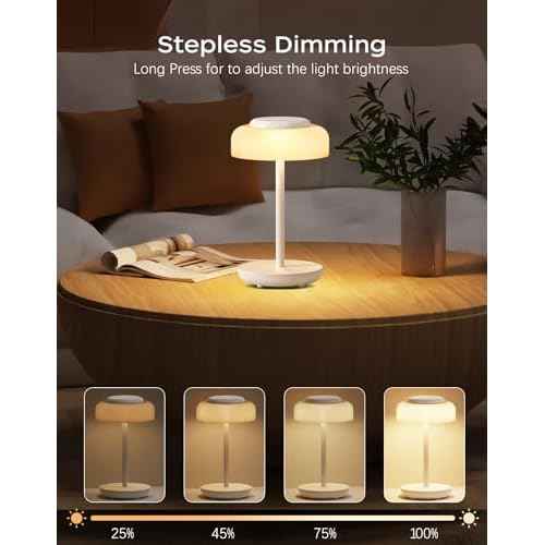 QiMH Battery Operated LED Table Lamp, 5000mAh Rechargeable Cordless Lamp, Stepless Dimmable Touch Control, Small Waterproof Desk Night Light for Living Room, Bedroom, Outdoor Bar (White)