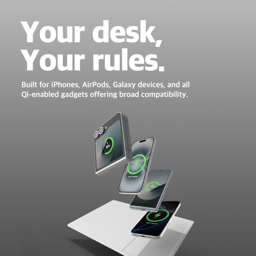 POUT H3 PRO Dual Qi Wireless Charging Mouse Pad ? Dual Fast Wireless Chargers for Smartphones and Earbuds ? Smooth Surface with Anti-Slip Base for Home and Office Use (Polar White)