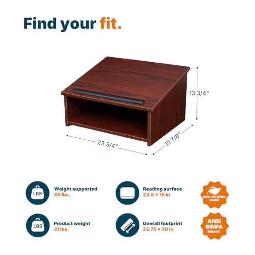 OEF Furnishings CoreSlate Series Mahogany Tabletop Lectern with Storage Shelf, Commercial-Grade