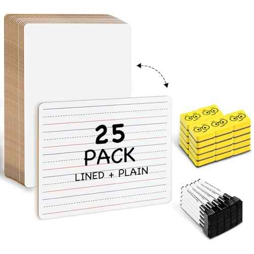Ohuhu 25 Pack Lined/Plain Dry Erase Boards - 9"x12" Double-Sided White Board Class Set - Includes 25 Mini Whiteboards 25 Black Markers and 25 Erasers for Classroom School Office Students Teachers