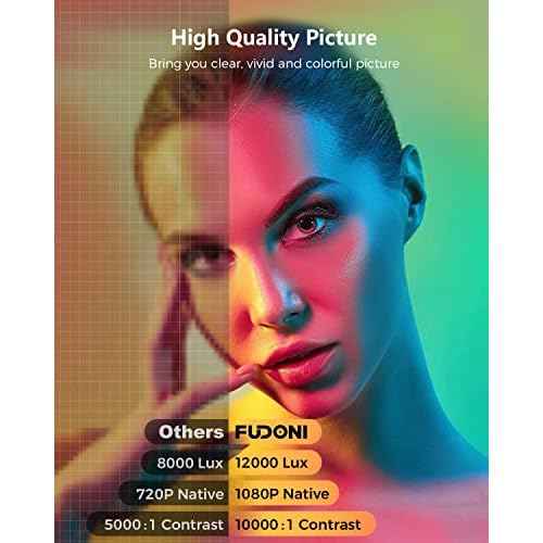 FUDONI Projector with WiFi and Bluetooth, Outdoor Portable 4K Support Projector HD 1080P Max 300" Display Zoom, Movie Video Home Theater Projector Compatible w/HDMI/USB/Phone/Laptop/TV Stick