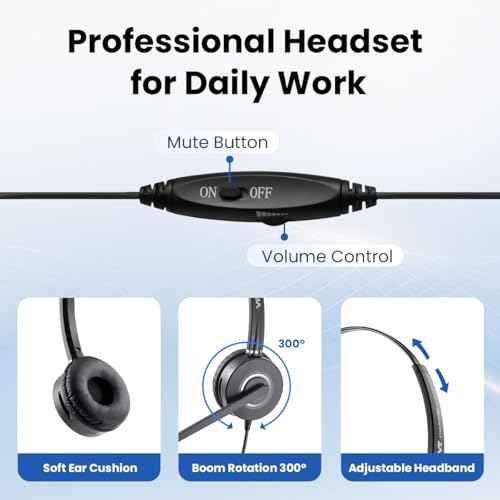 VT RJ9 Headset for Cisco-IP-Phones - Telephone Headset with Noise Cancelling Mic with Mute&Volume Control 7945G, 7965G, 8811, 8841, 8845 (7900/8800/8900 Series)