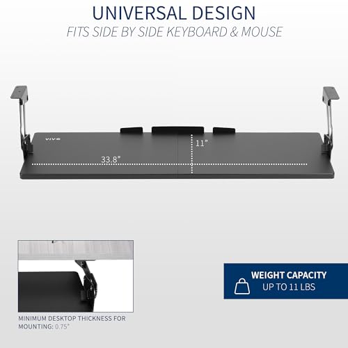 VIVO Large Under Desk 34 x 11 inch Computer Keyboard and Mouse Tray with Swinging Height Adjustment, 12 Settings, Platform Drawer for Typing, Black, MOUNT-KB34S