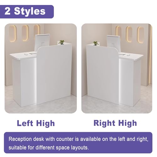 BFECGDXT Reception Desk with Counter, L-Shaped Left Corner, White - 31.5 x 17.7 x 39.4 in