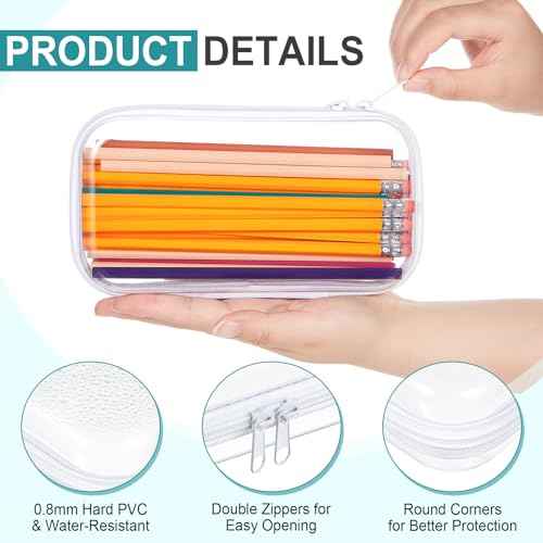 15 Pcs Clear Hard Shell Zipper Case Plastic Bins Transparent Double Zippers Hard Pouch Clear Plastic Storage Box Containers for Building Blocks Cosmetics, Puzzles(7.5 x 4 Inches)