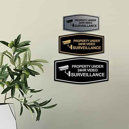 Fancy Property Under 24Hr Video Surveillance (Camera) Sign (Brushed Silver) - Large (5 Pack)