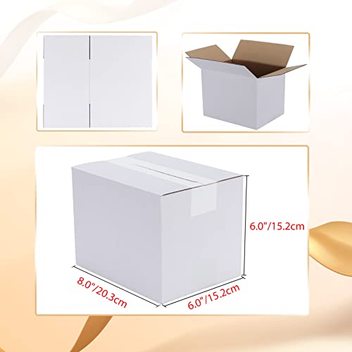 Calenzana 8x6x6 Shipping Boxes Set of 40 - White Corrugated Cardboard Mailers for Small Business & Packing