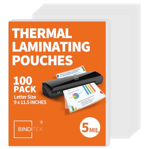 Binditek 5 Mil Laminating Sheets, 9 x 11.5 Inches, Clear Glossy, 100 Pack - Letter Size