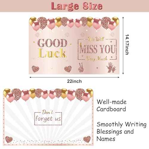 Retirement We Will Miss You Greeting Card for Coworkers Women, Pink Rose Gold Guest Signature Book Gifts, Good Luck Blessing Greeting Card for Going Away Farewell Decorations Party Supplies